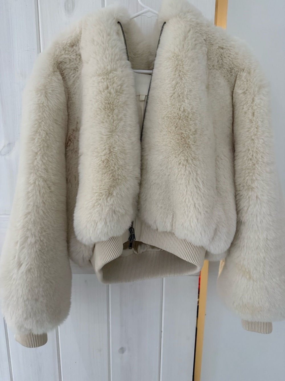 Skims-Women's Cream Faux Fur Hooded Bomber Jacket - Picture 4 of 5